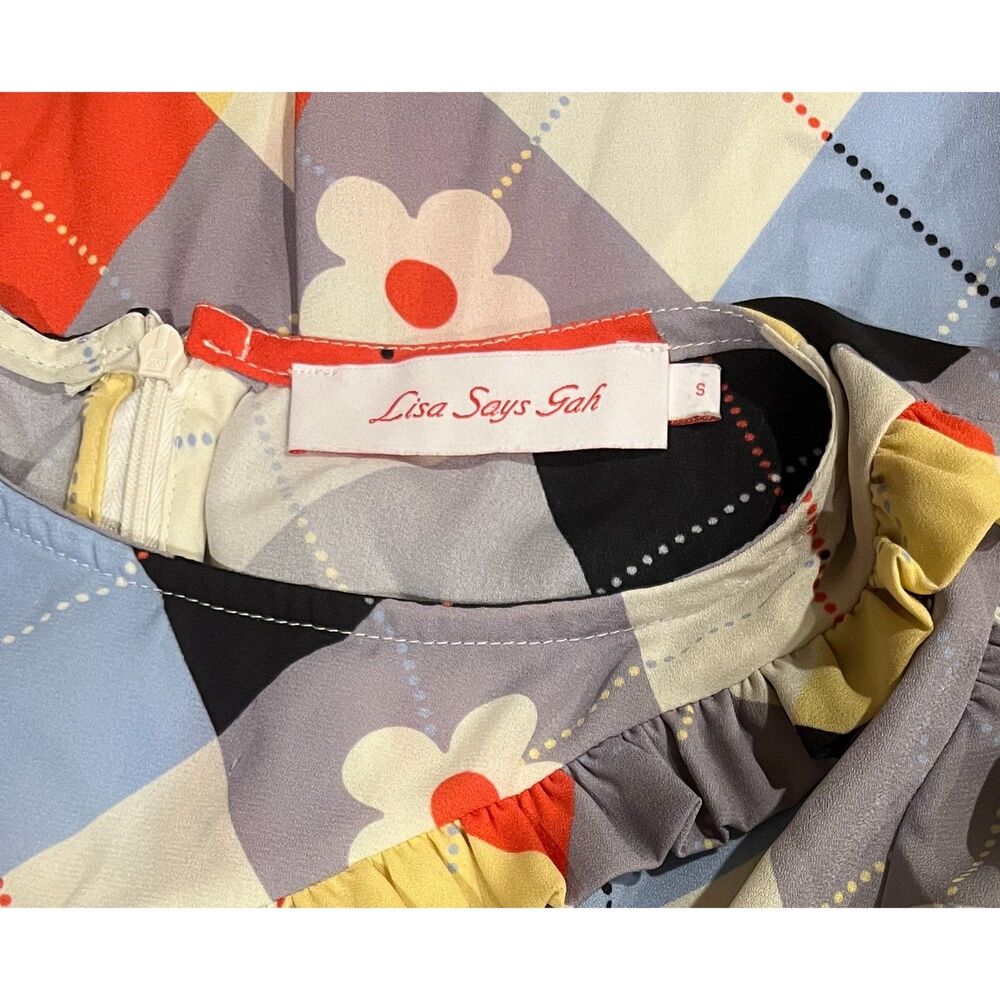 Lisa Says Gah Teagan Dress Multicolor Cirque Argyle Whimsical Pattern Sz S - Picture 8 of 9